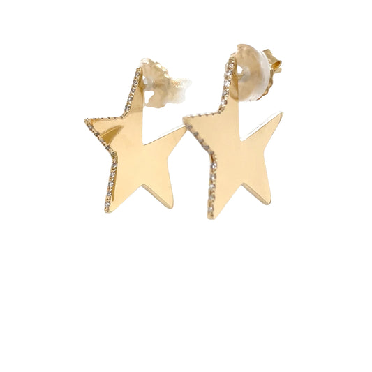 Front view of 14k Yellow Gold Diamond Large Star Diamond Earrings 