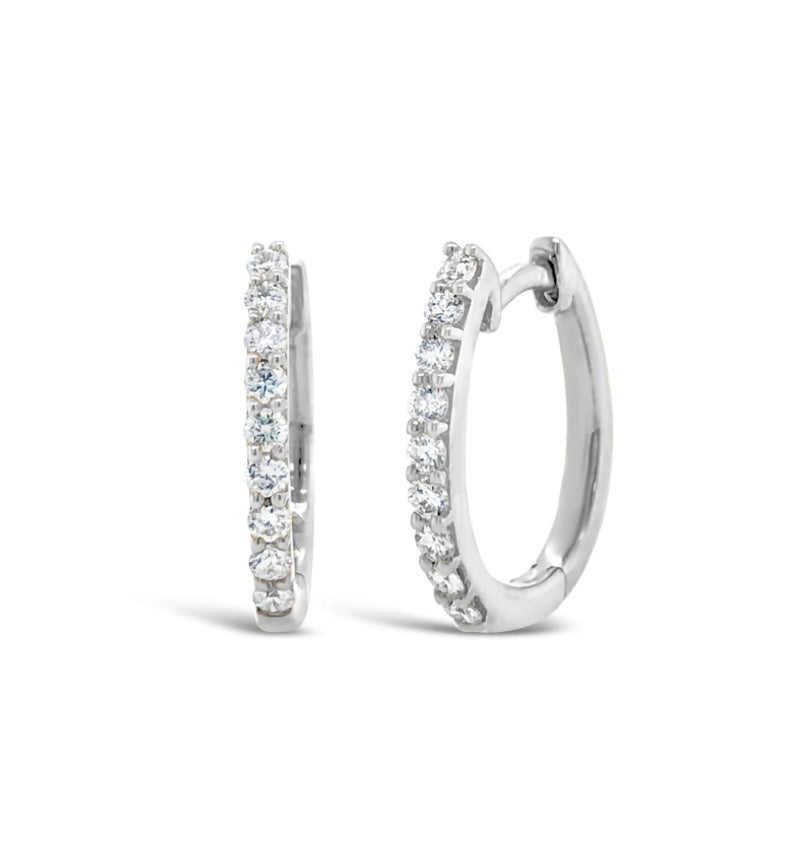 Front and side view of Diamond Huggie Earrings Oval Shape 0.27 cts