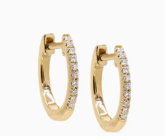 Side view of 14K Small Yellow Gold Diamond Huggie Earrings Oval Shape 0.27 cts
