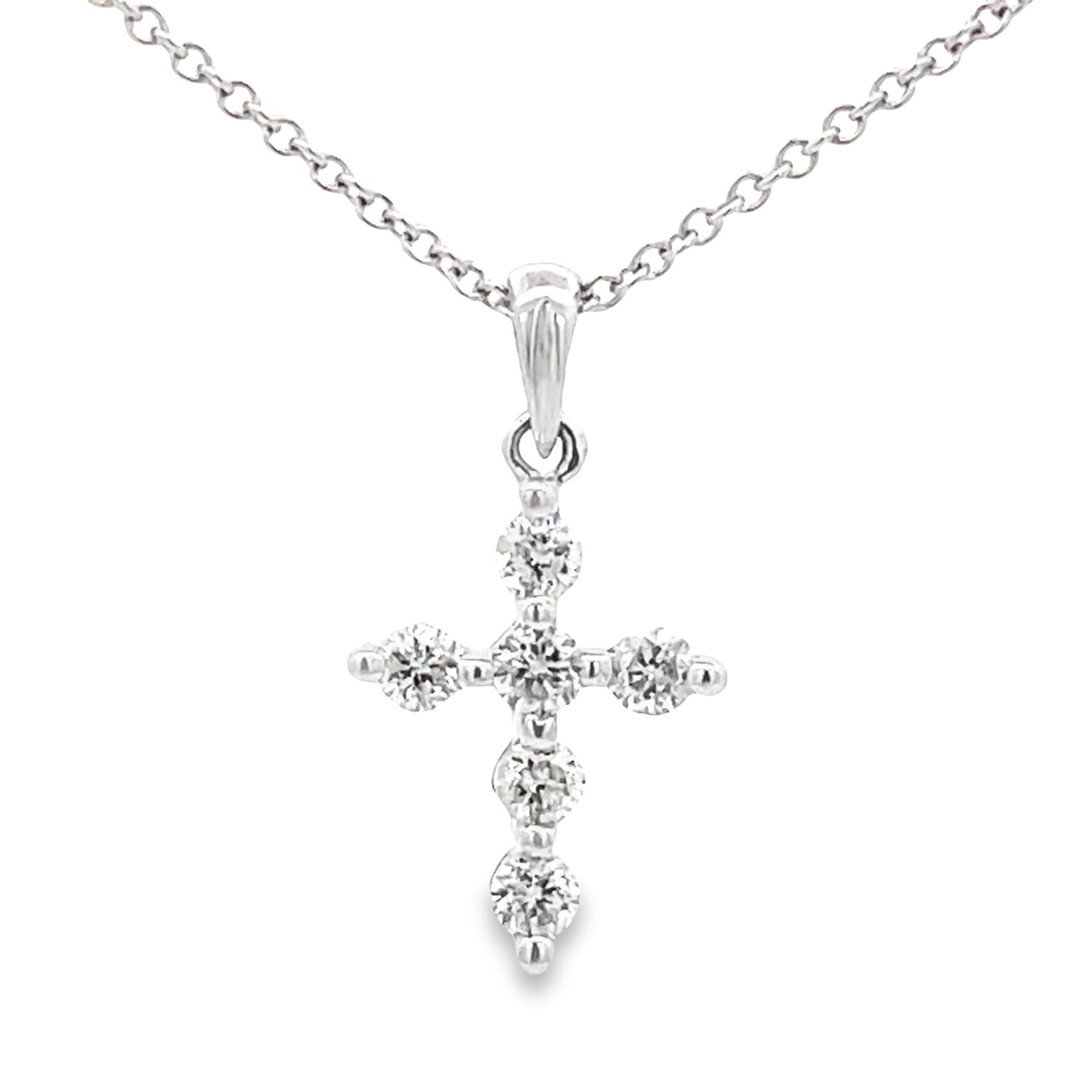 Front view of 14k White Gold Share Prong Diamond Cross 0.26 cts
