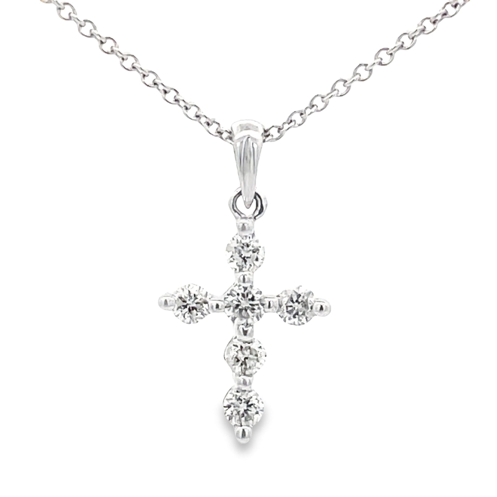 Front view of 14k White Gold Share Prong Diamond Cross 0.26 cts