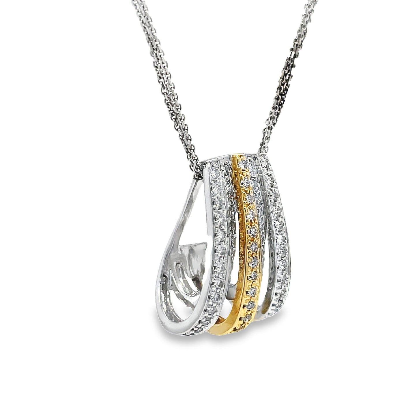 Two Tone Slider Diamond Pendant Necklace Side view