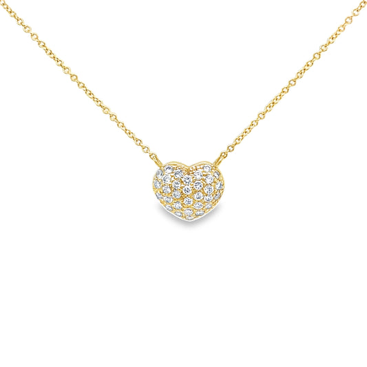 18k Yellow Gold Pave Set Diamond Heart Necklace Front view