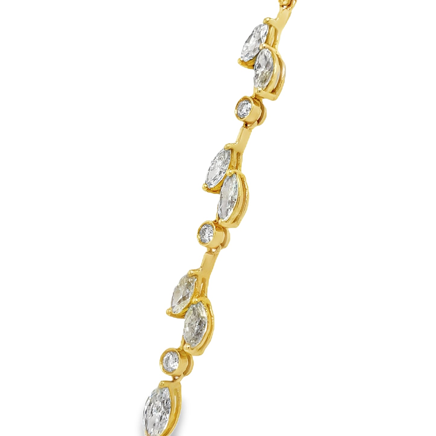 Top view of fastened 18k Stunning Yellow Diamond Leaf Necklace
