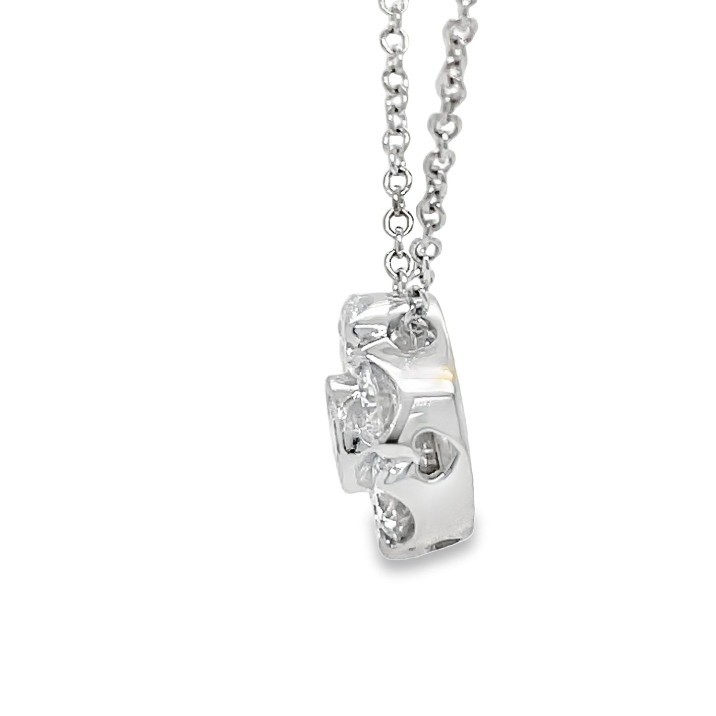 18k Flower Diamond Pendant Necklace Profile View