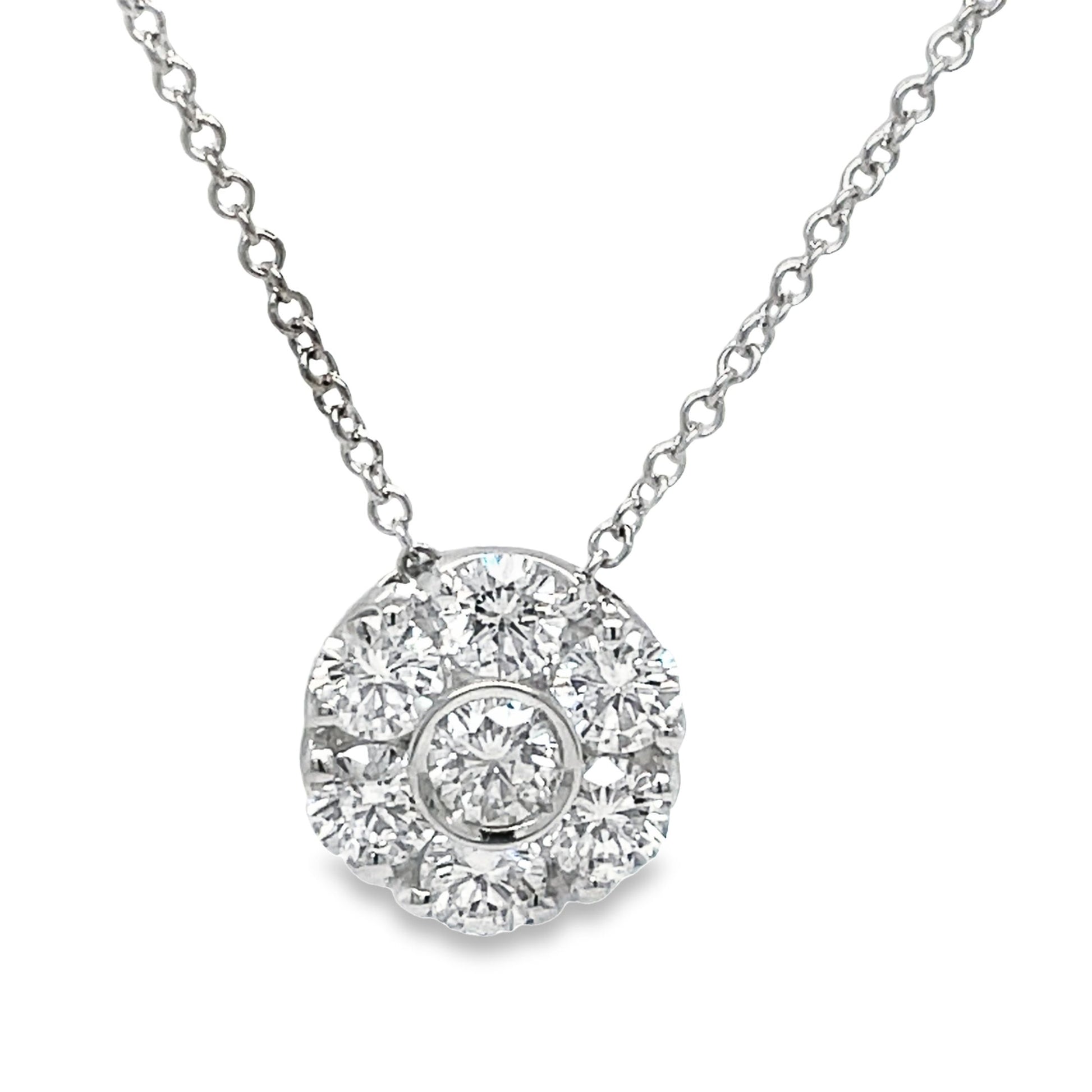 18k Flower Diamond Pendant Necklace Front view