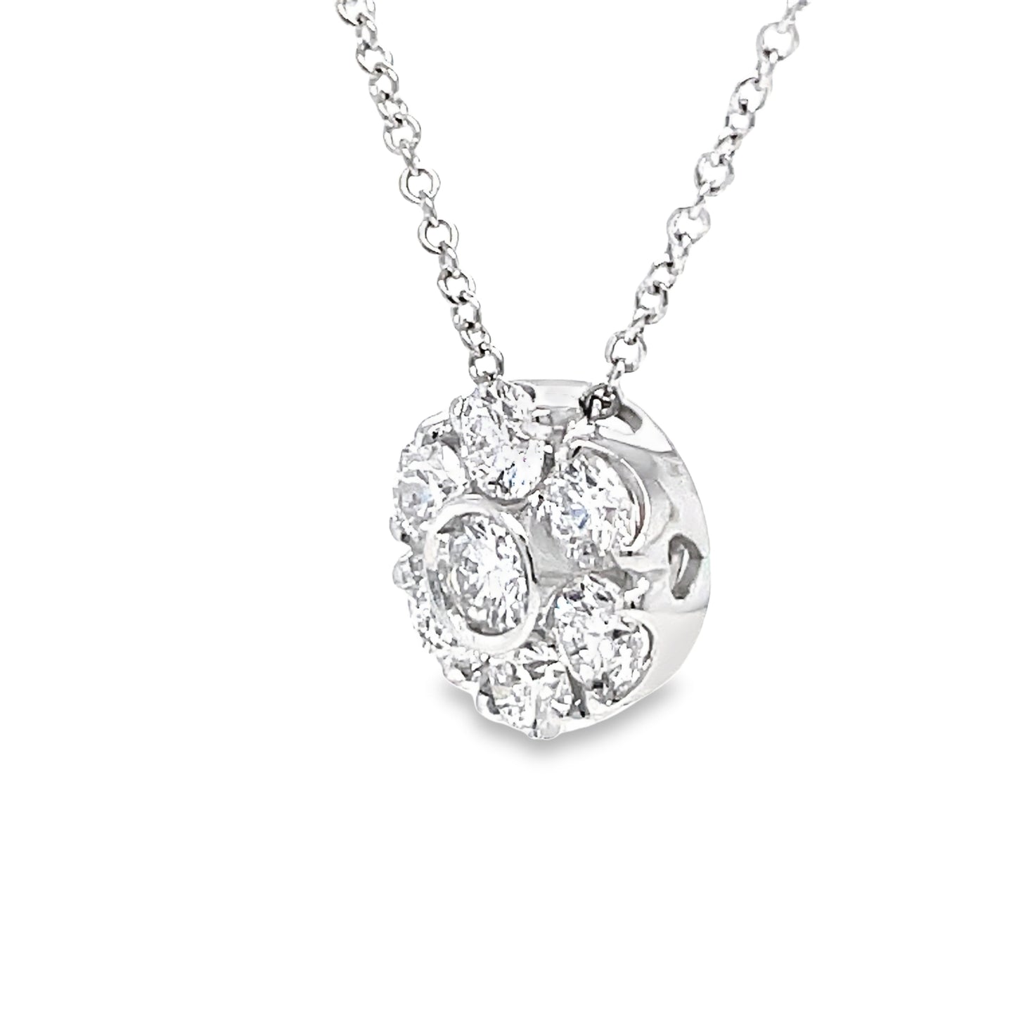 18k Flower Diamond Pendant Necklace Side view