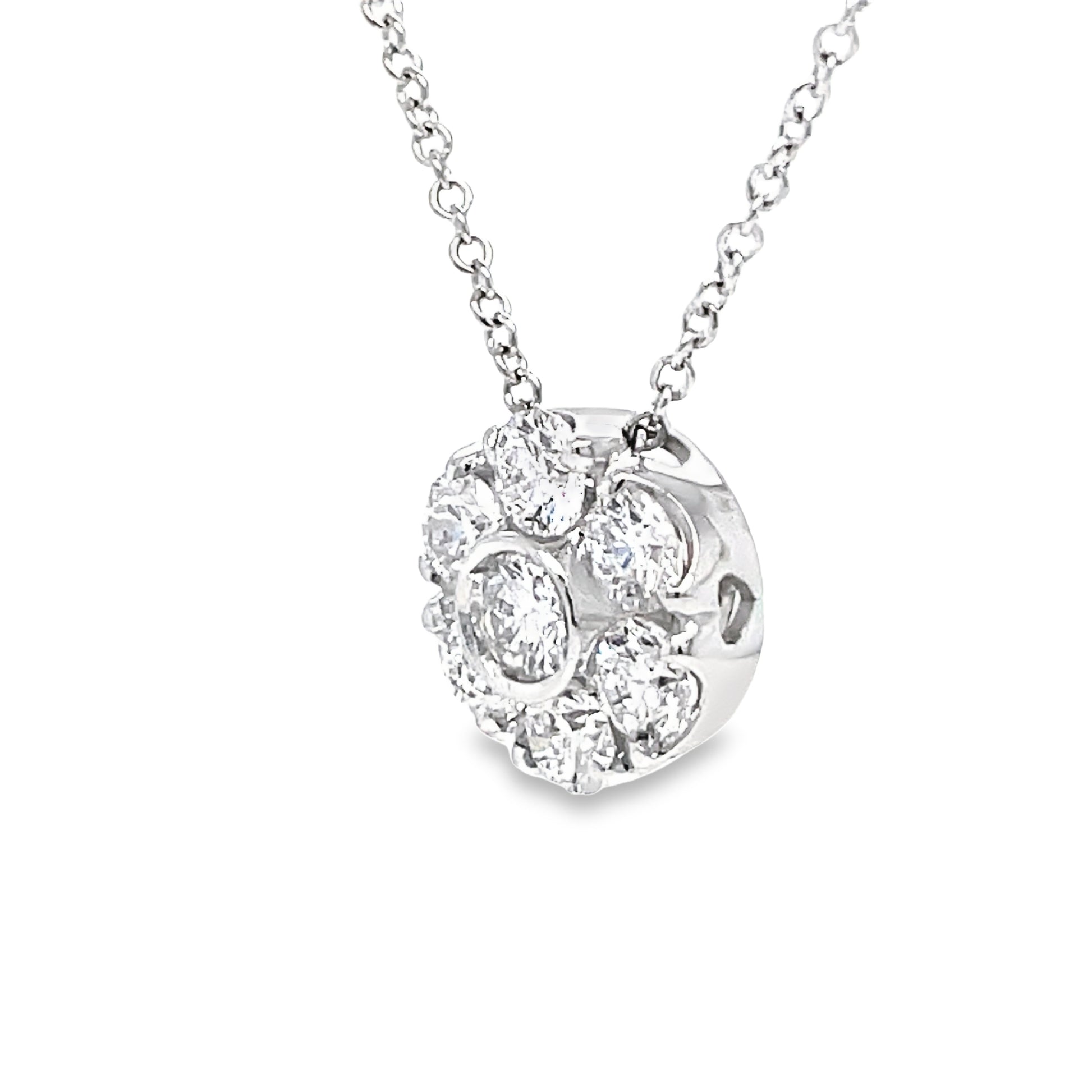 18k Flower Diamond Pendant Necklace Side view