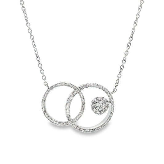 Front view of 18k White Gold Diamond Circle Pendant Necklace