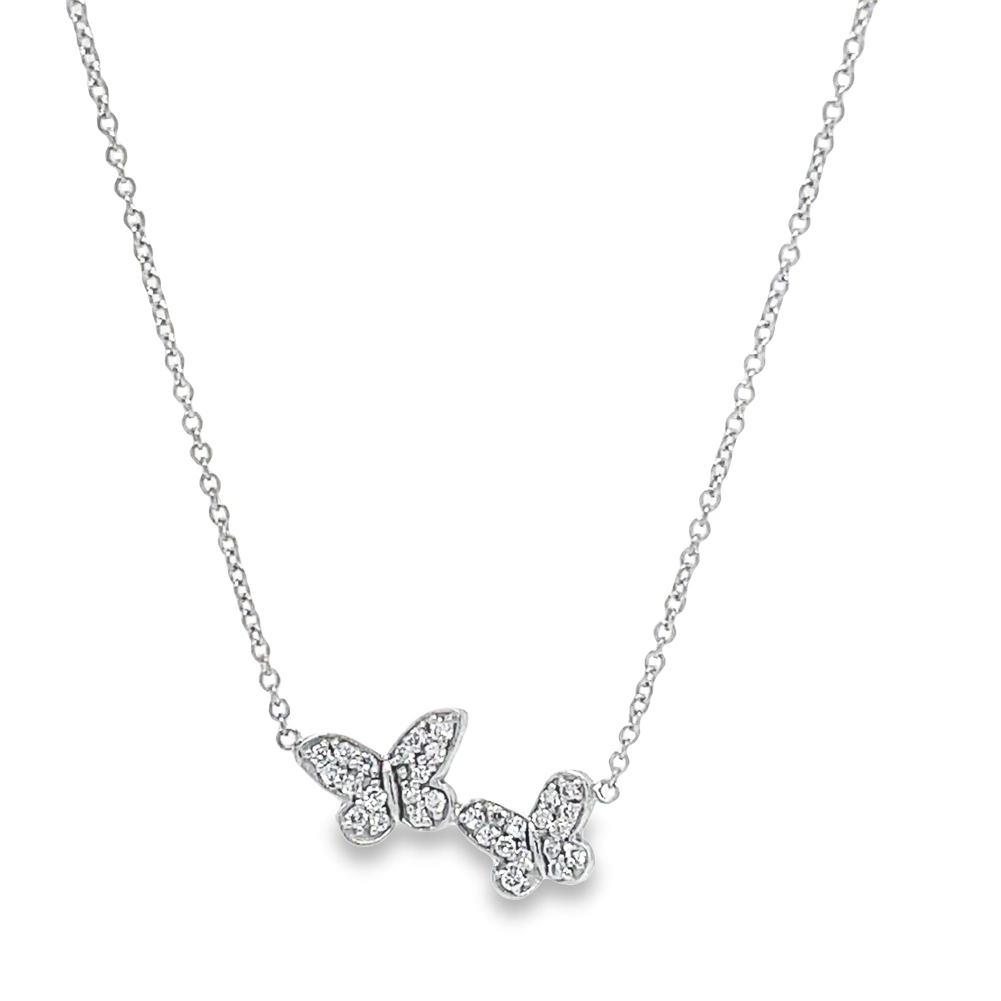 Diamond Double Butterfly White Gold Necklace Front view 