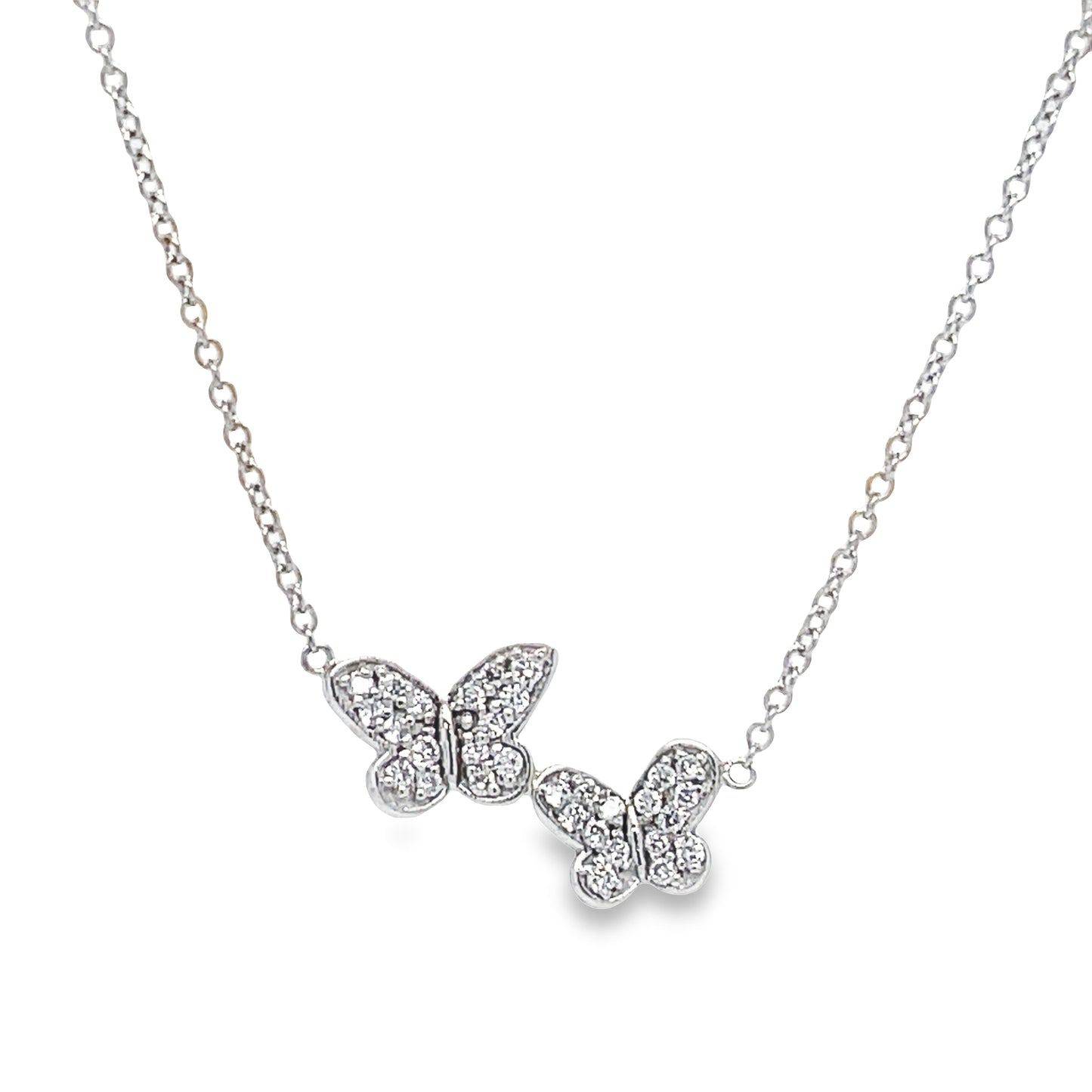 Diamond Double Butterfly White Gold Necklace Front view 
