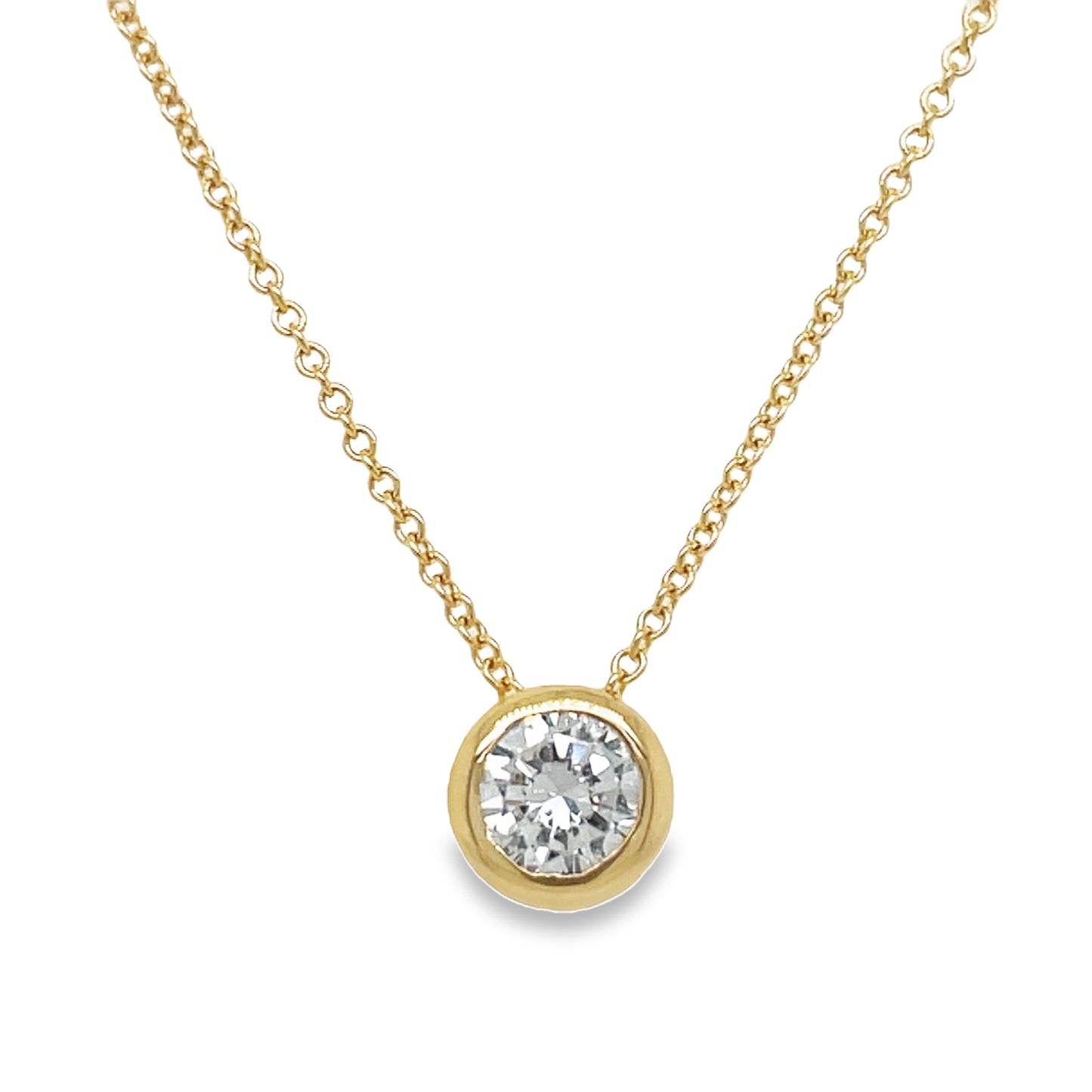 Front view of Round Diamond Solitaire Pendant Necklace 14k Yellow Gold 0.44 cts