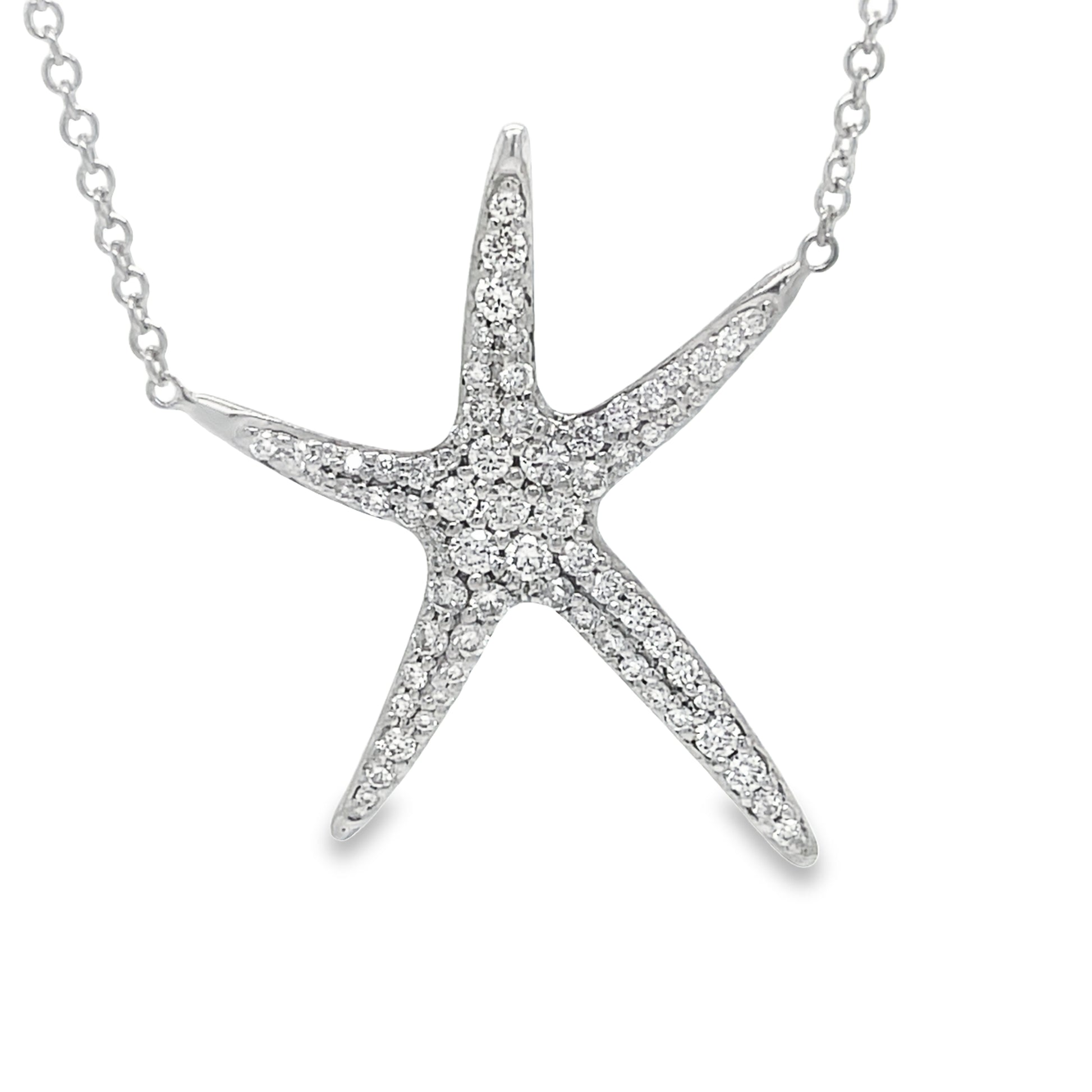 Large Diamond Starfish Pendant White Gold 0.70 cts Front view