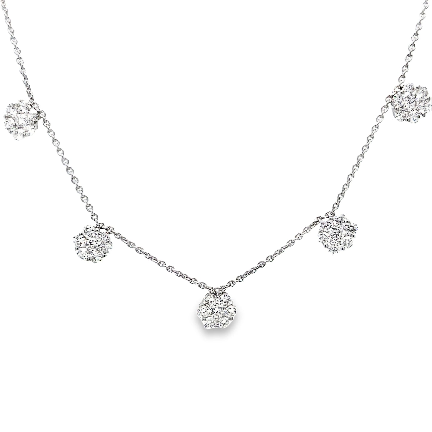 Five Station Flower Diamond Necklace 2.12 cts Front view 