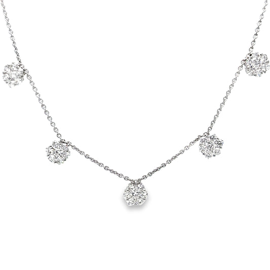 Five Station Flower Diamond Necklace 2.12 cts Front view 