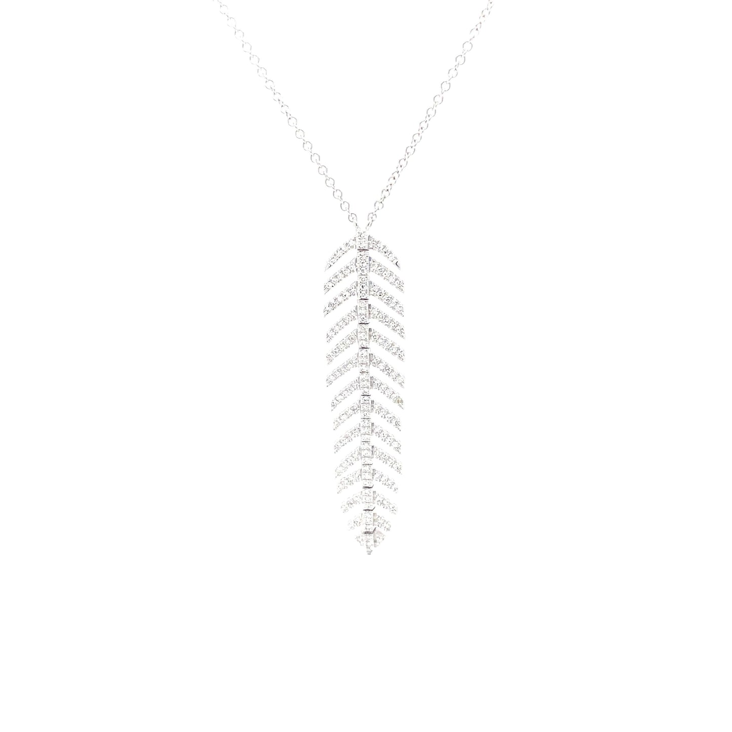 Flexible White Gold Diamond Feather Necklace Front view