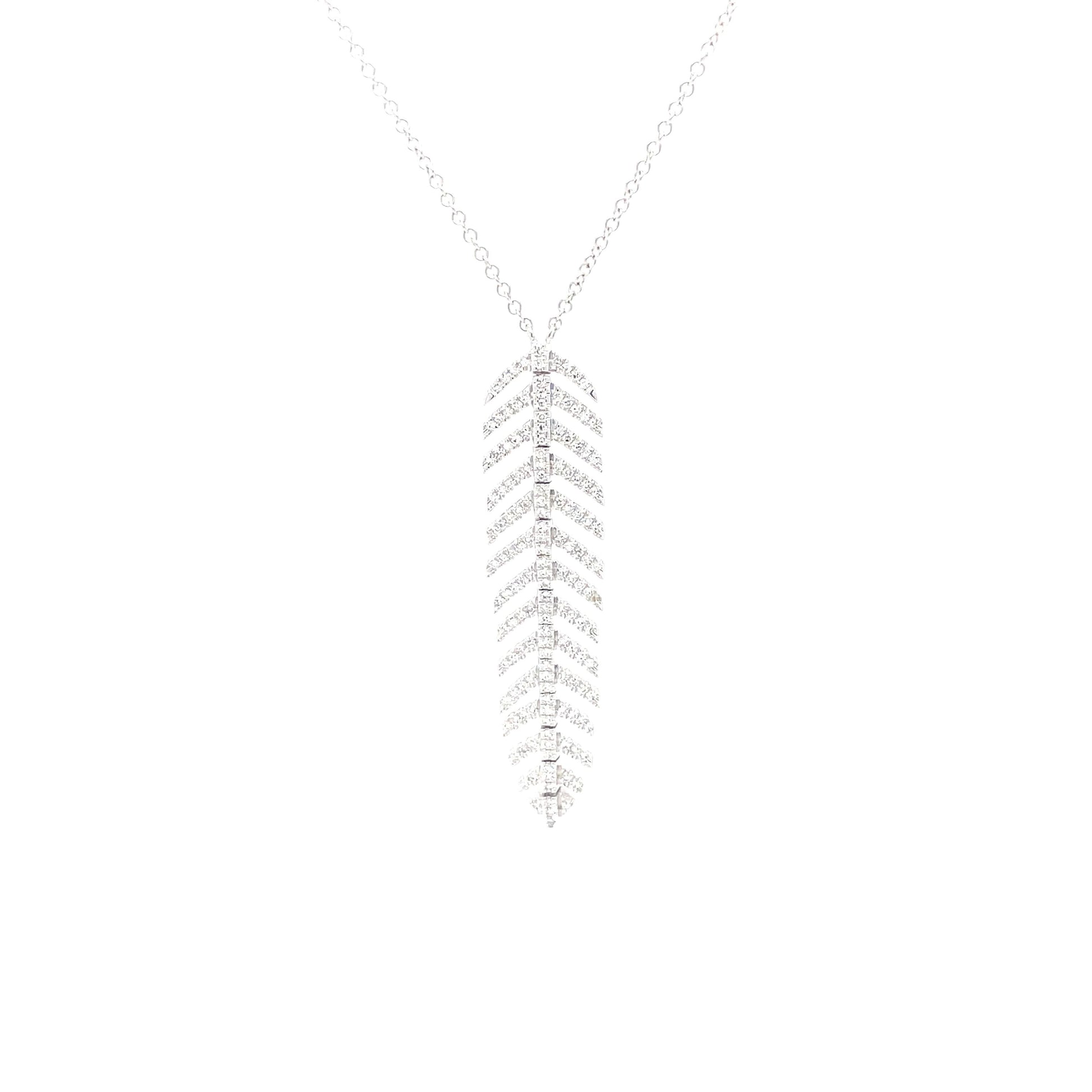 Flexible White Gold Diamond Feather Necklace Front view