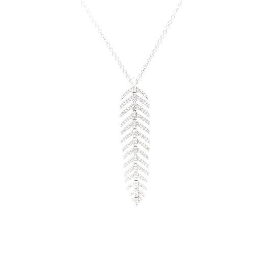 Flexible White Gold Diamond Feather Necklace Front view