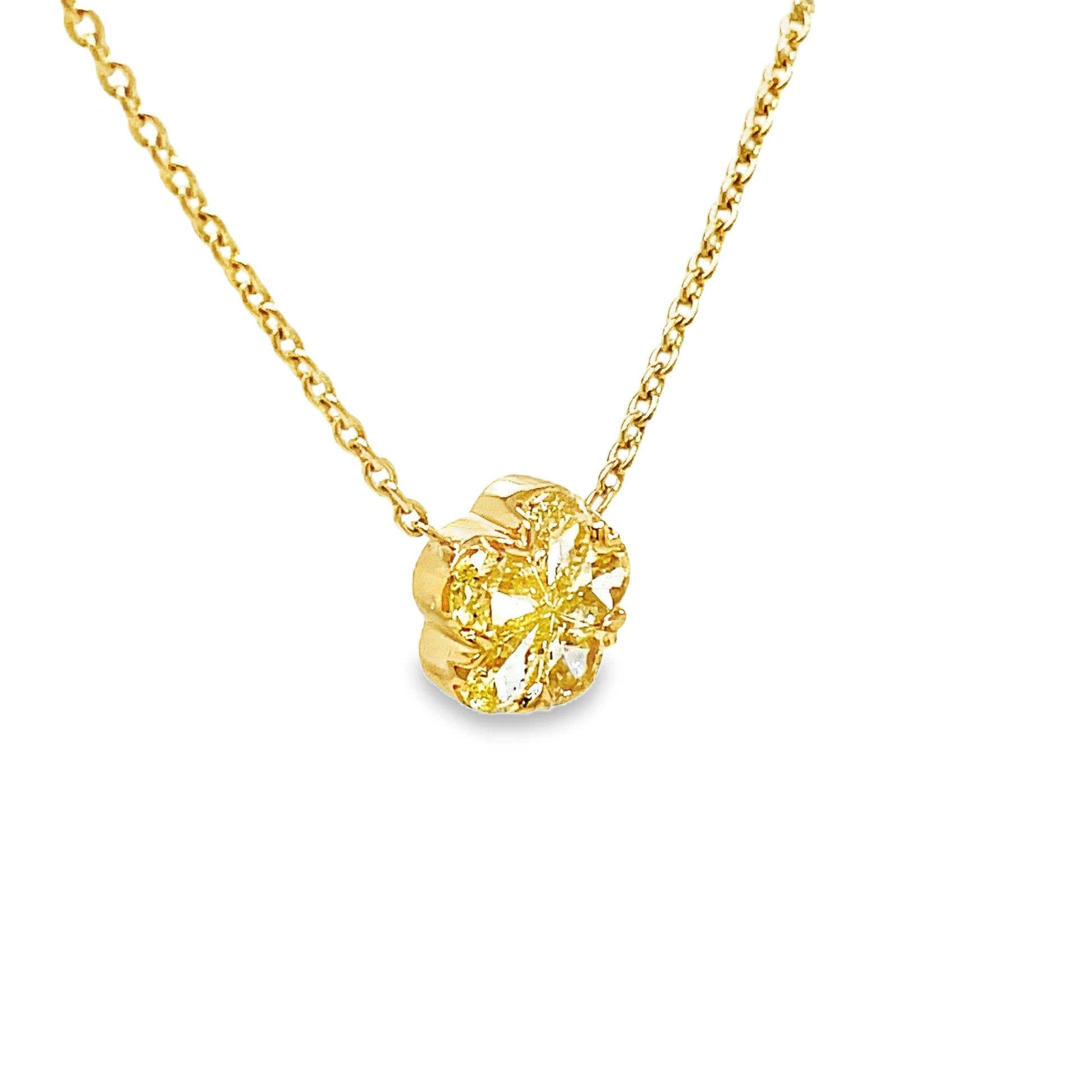 Fancy Yellow Diamond Flower Pendant Necklace Side view