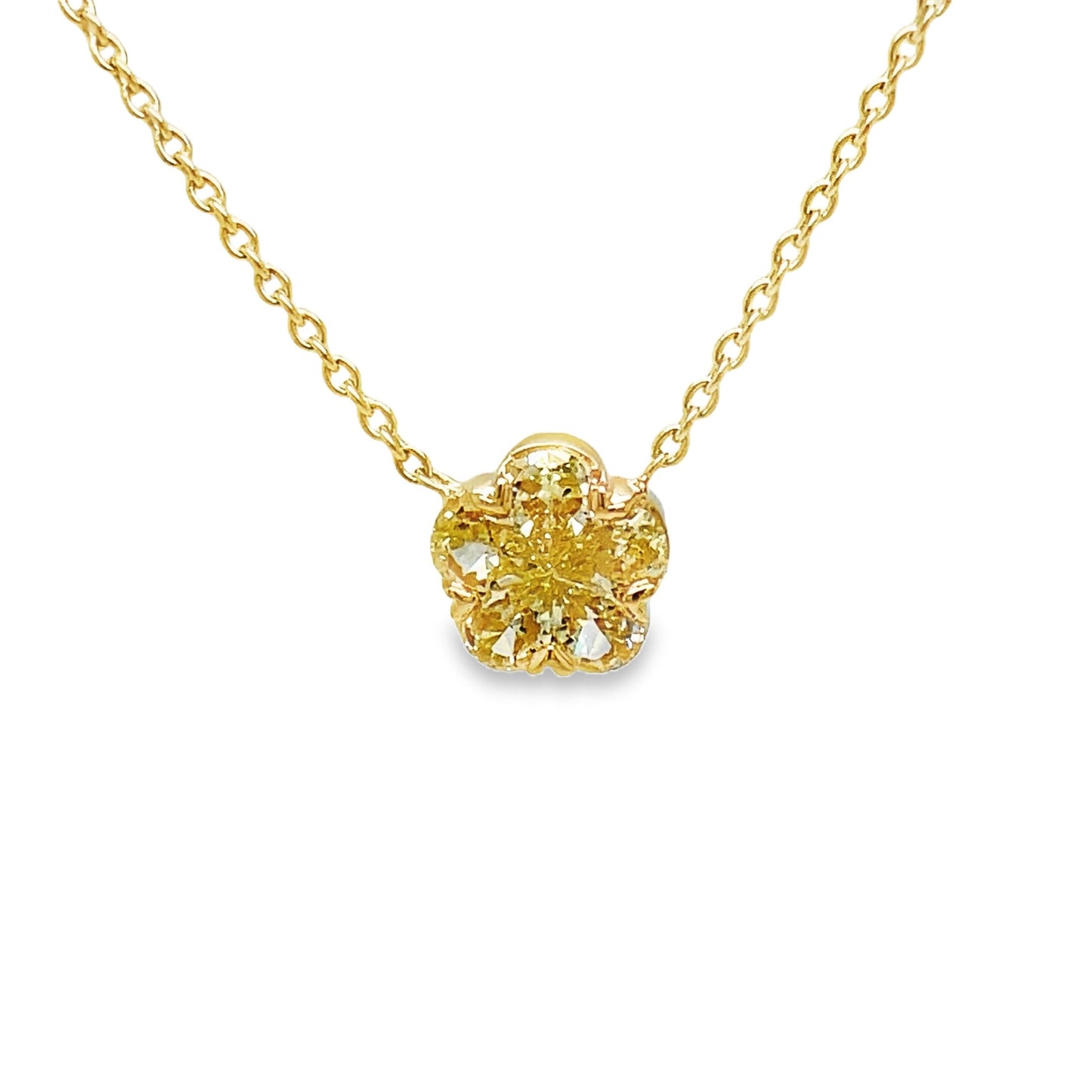 Fancy Yellow Diamond Flower Pendant Necklace Front view