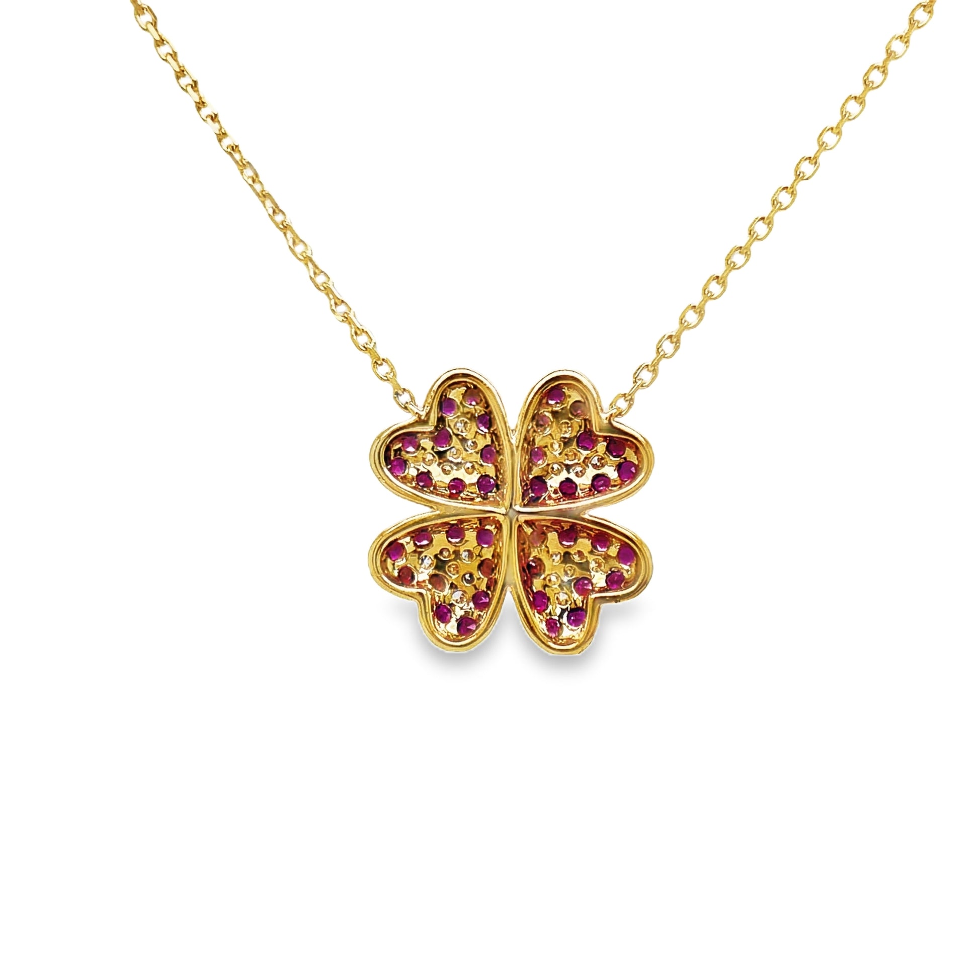 Four Petal Ruby and Diamond Pendant Necklace Back View