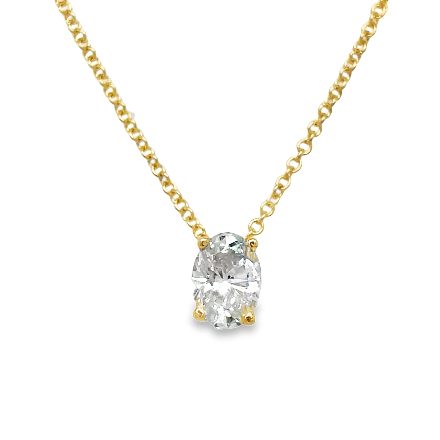 Oval Cut Diamond Solitaire Yellow Gold Necklace  1.20 cts Front view 