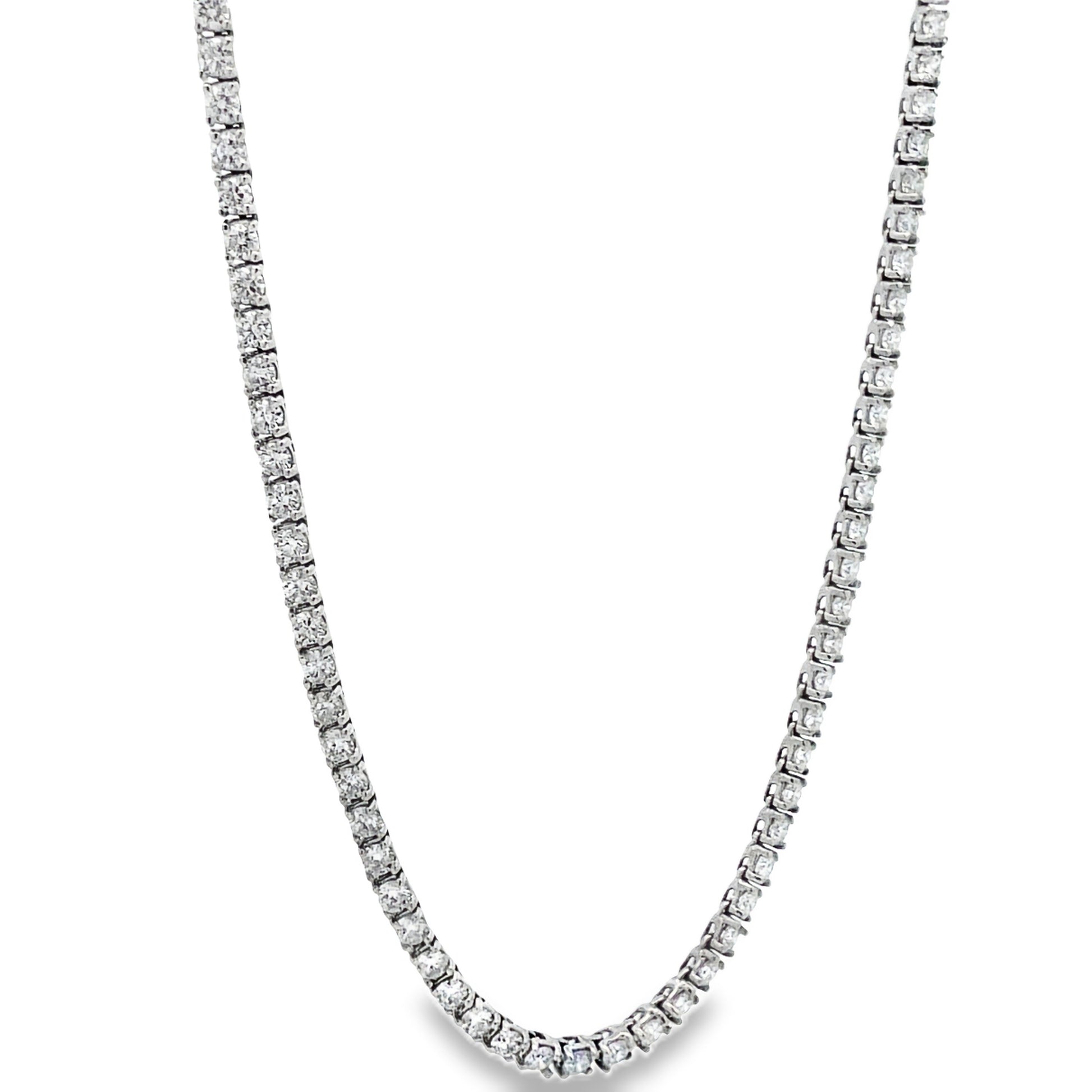 Side view of Half Diamond Tennis 18k White Gold Necklace 5.50 cts