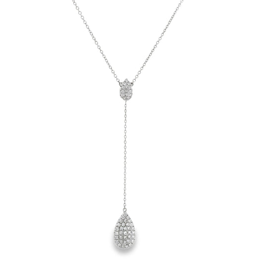 Front view of 14k White Gold Diamond Pave Double Pear Shape Lariat Necklace 1.79 cts 