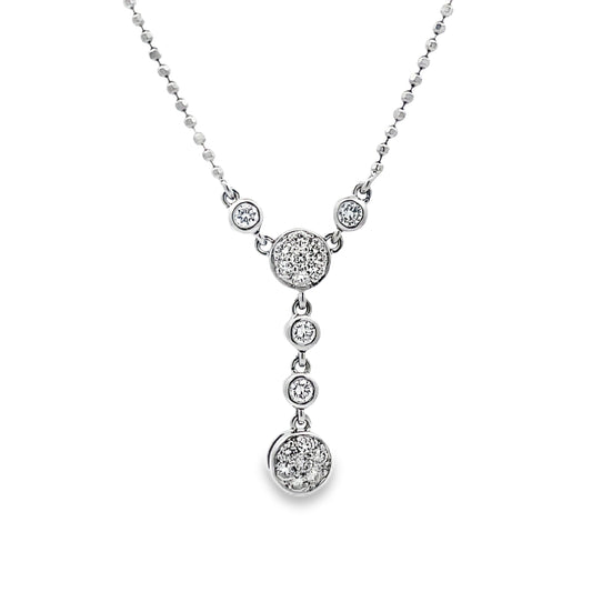 Front view of 14k White Gold Diamond Pave Set Lariat Circle Necklace 1.00 cts