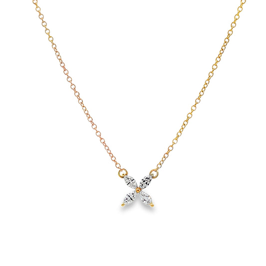 Front view of 18k Yellow Gold Four Marquise Diamond Necklace 0.22 cts 