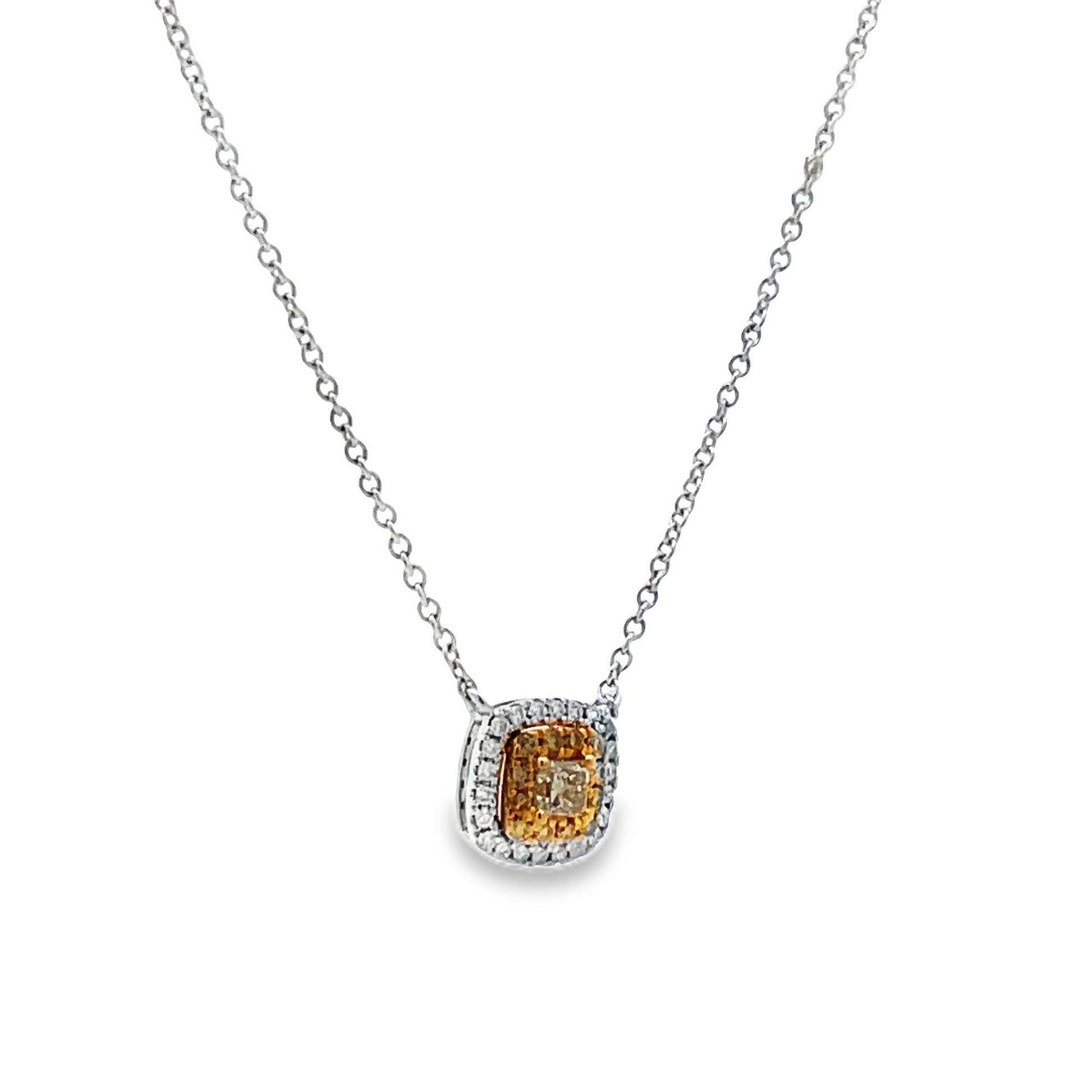 Side view of 18k White Gold Small Yellow Diamond Pendant Necklace 