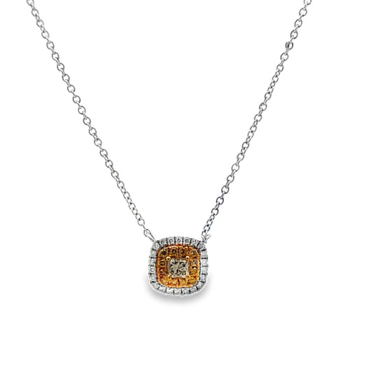 Front view of 18k White Gold Small Yellow Diamond Pendant Necklace 