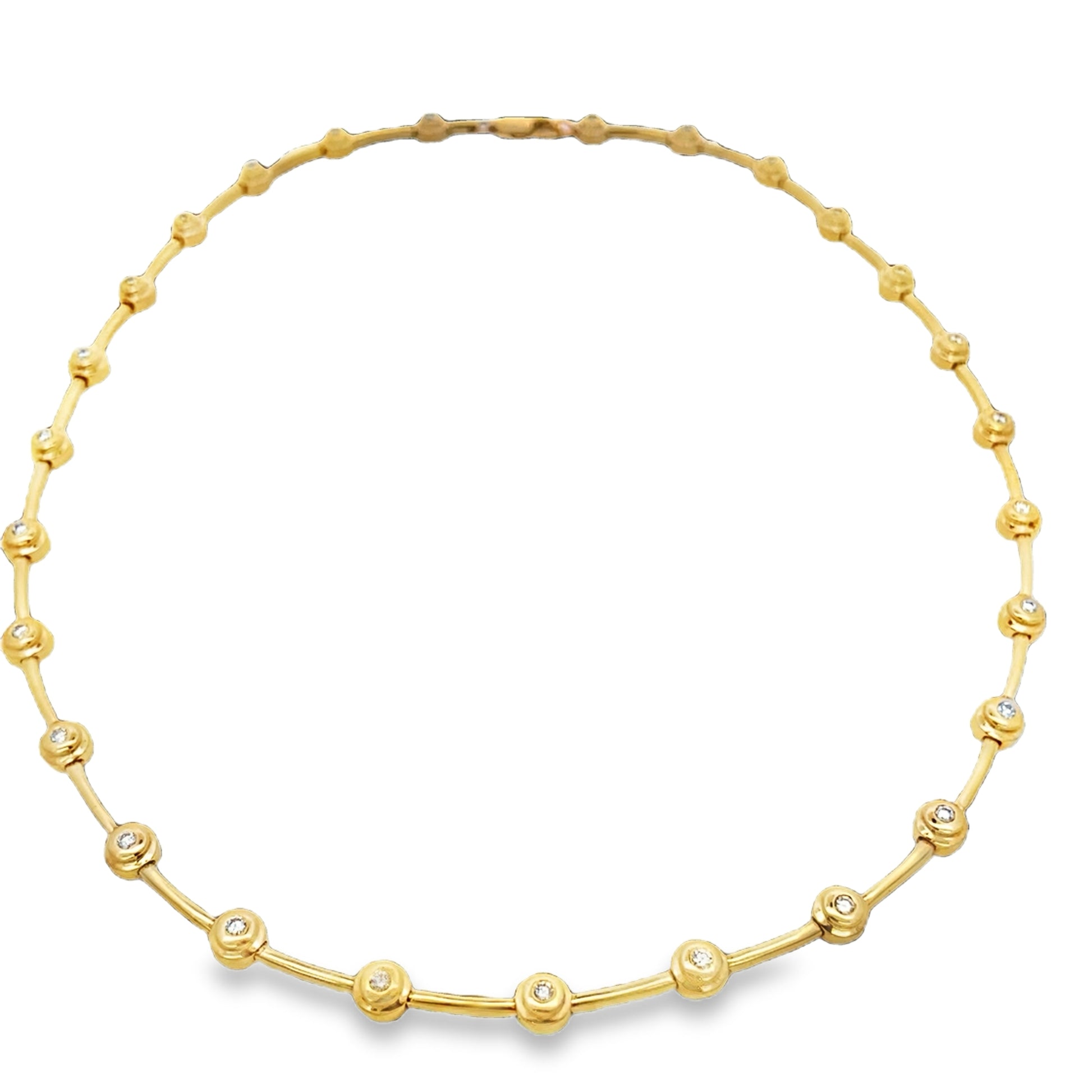Side View of 14K Yellow Gold Bezel Set Diamond Necklace 1.54 ct