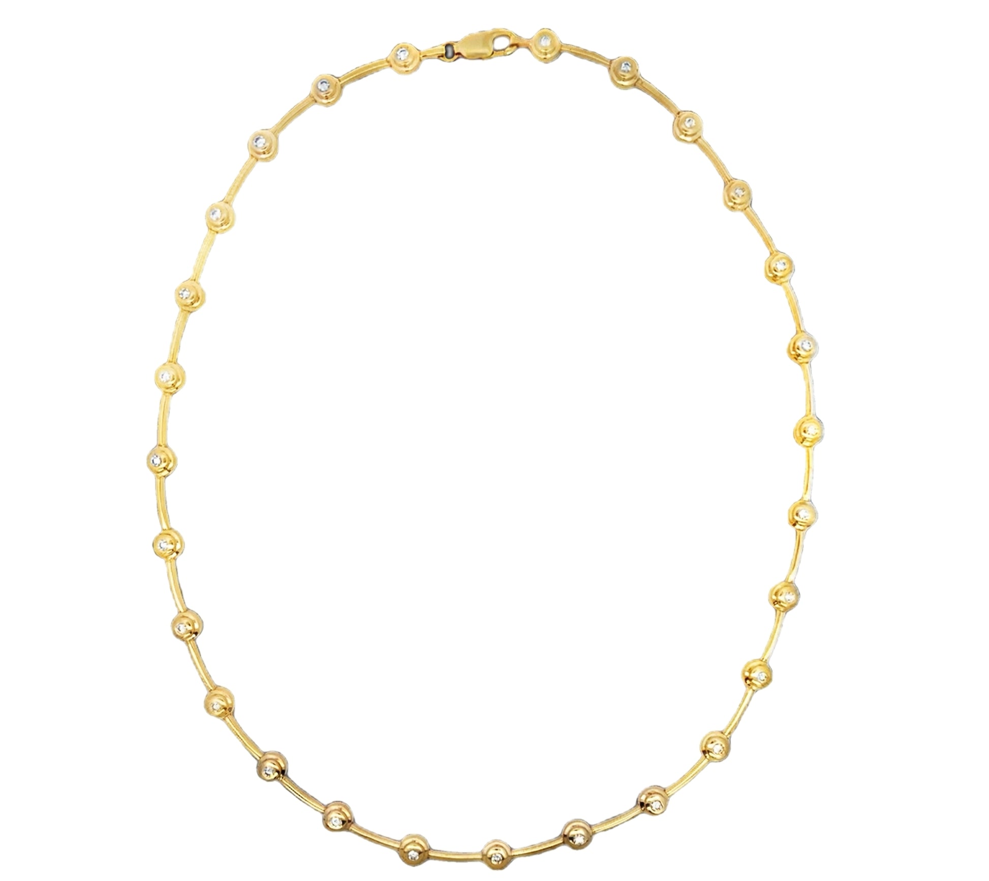 Top View of 14K Yellow Gold Bezel Set Diamond Necklace 1.54 ct