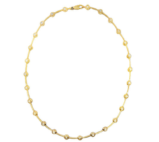 Top View of 14K Yellow Gold Bezel Set Diamond Necklace 1.54 ct