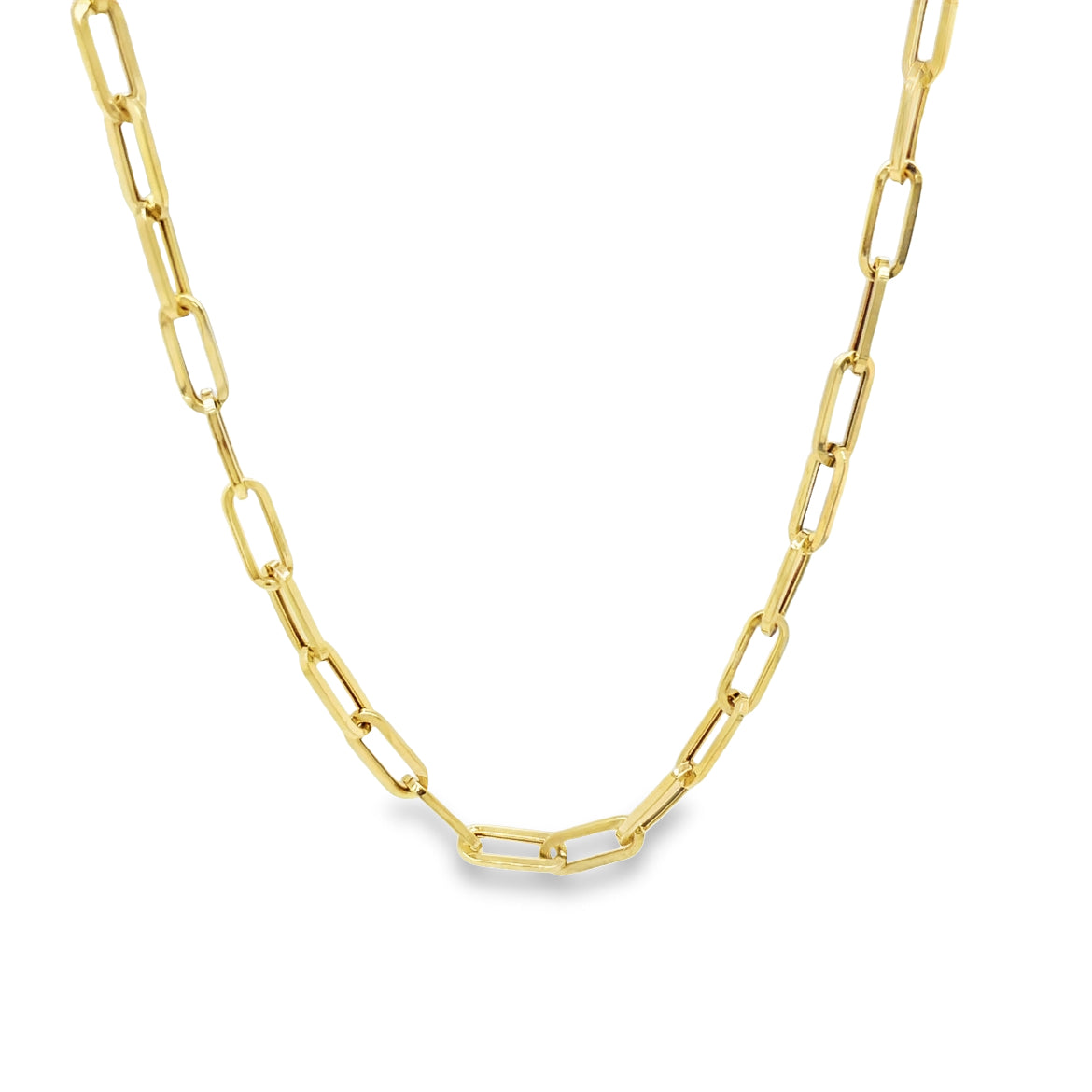 14K Italian Yellow Gold Thick Paperclip Link Necklace 20" Lightweight Front view