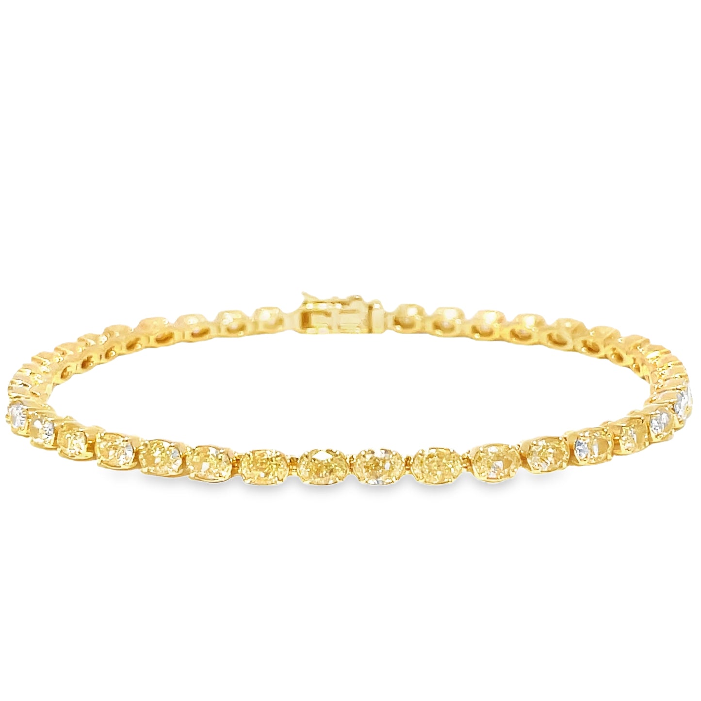 Front view of Fancy Yellow Diamond Oval Shape Line Bracelet