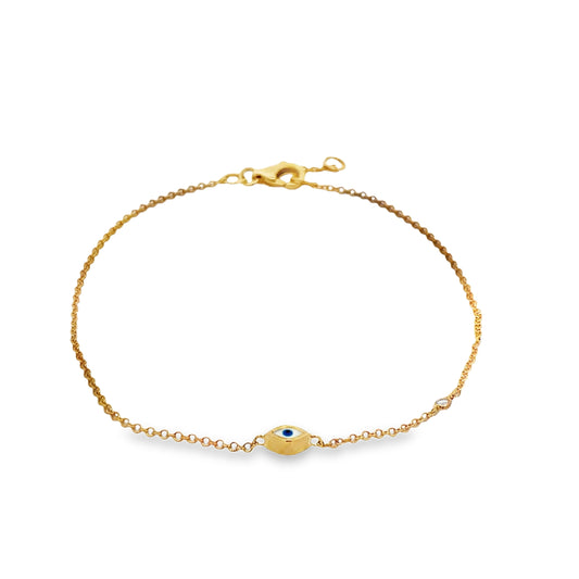 Top view of Enamel Oval Evil Eye Yellow Gold Bracelet