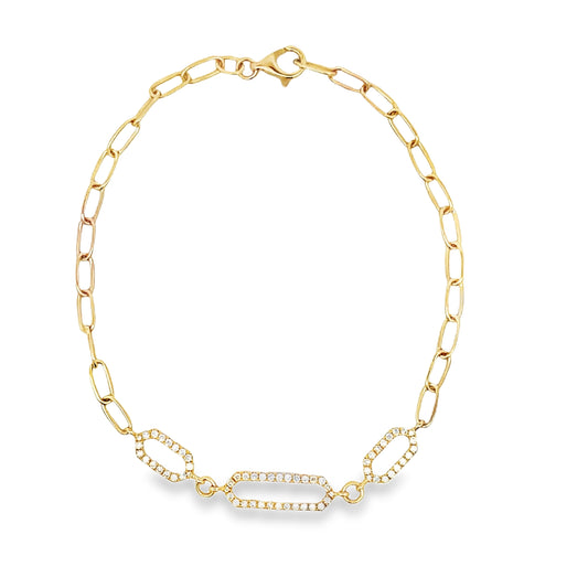 Top view of Diamond Open Link Yellow Gold Bracelet 