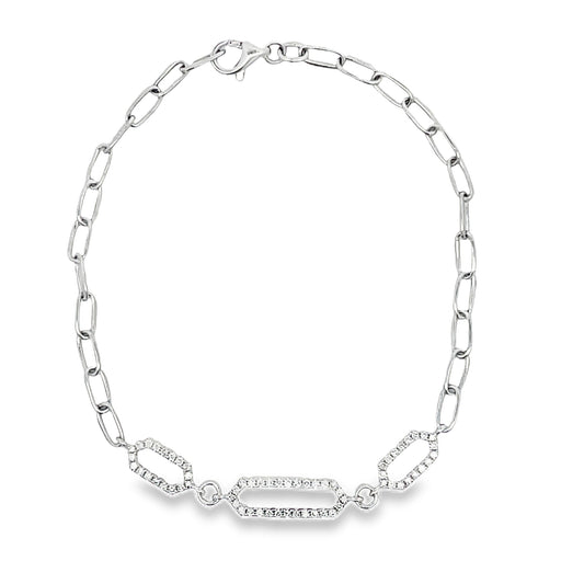 Top view of Diamond Open Link White Gold Bracelet 
