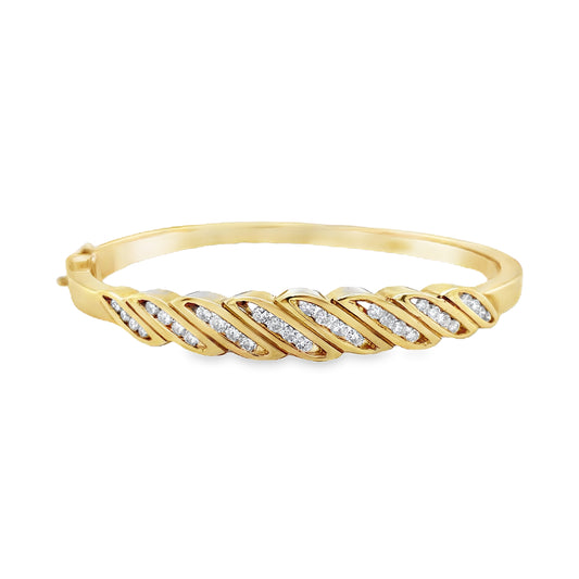Front view of Estate Collection 14k Yellow Gold Diamond Bangle Bracelet