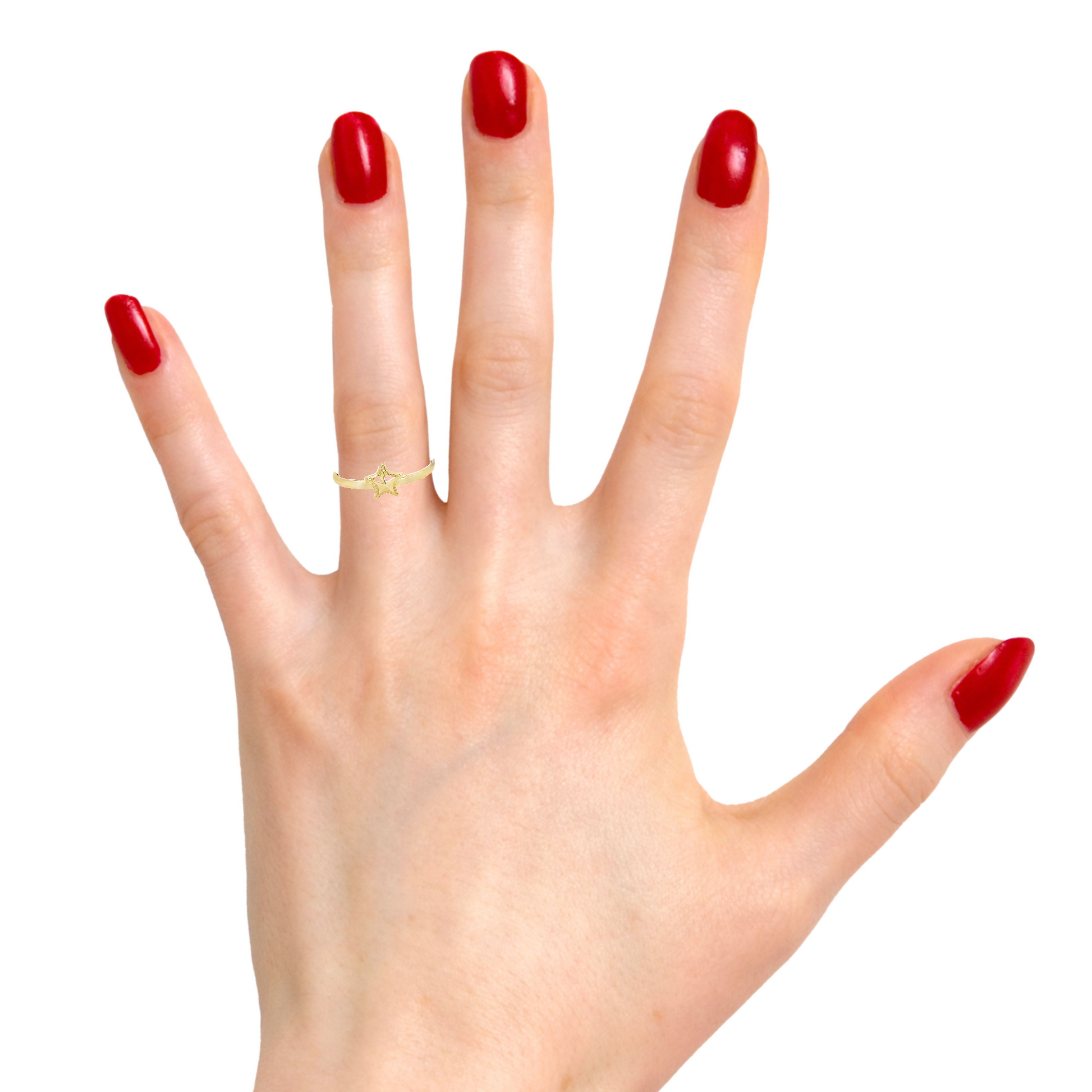 Try on view of 14k Yellow Gold Children Adjustable Gold Star Ring