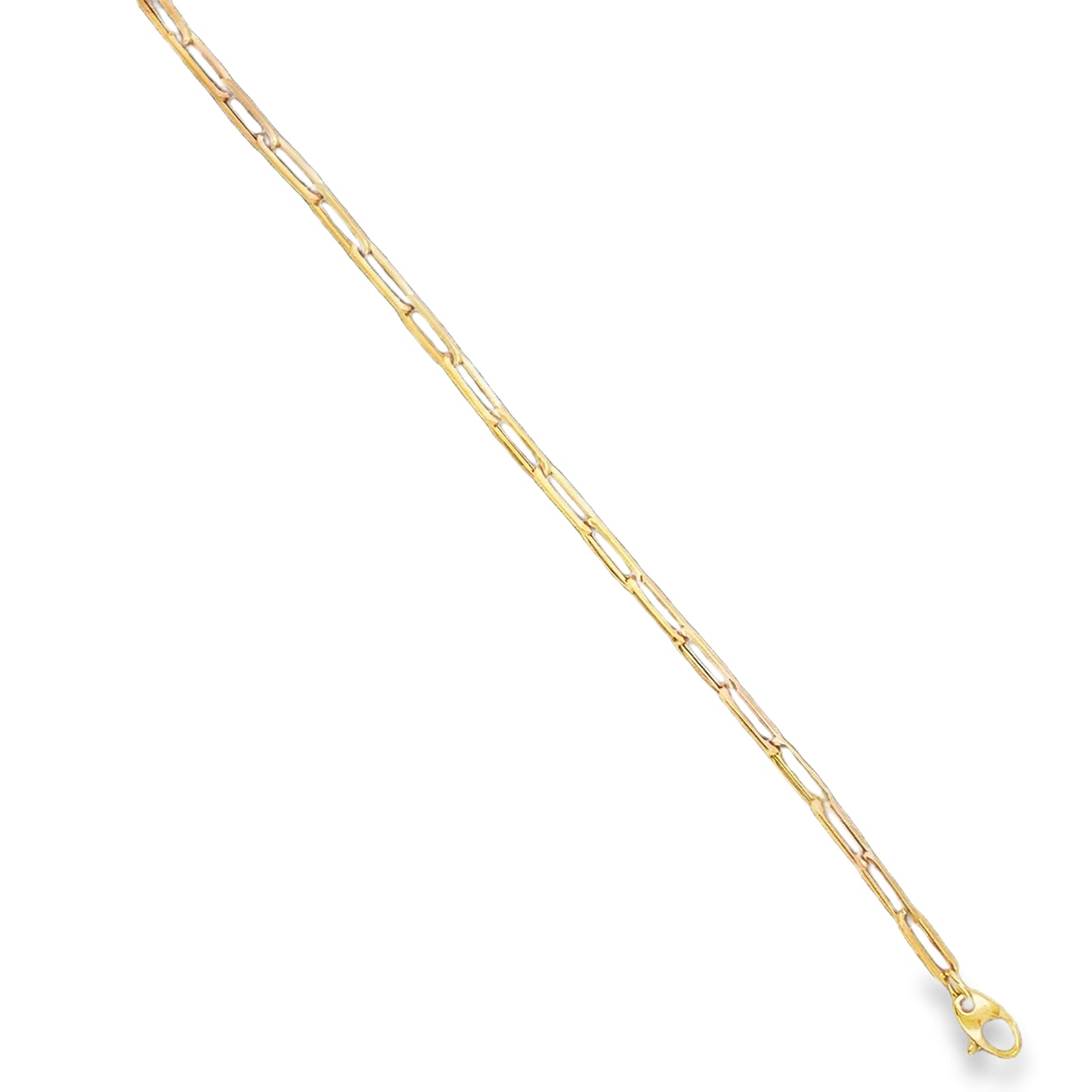 Top view of 18K Italian Made Yellow Gold Solid Paperclip Bracelet 8"
