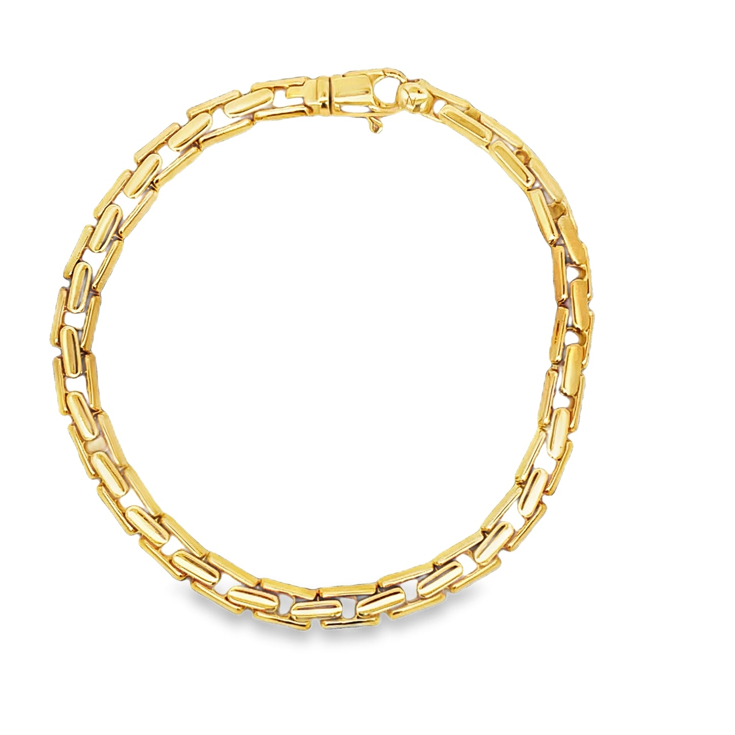 top view of 18K Italian Made Yellow Gold Venetian Box Link Bracelet 7.5" 