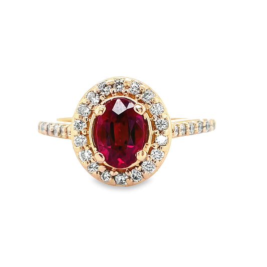 Diamond Bezel Oval Shape Ruby Ring Front view