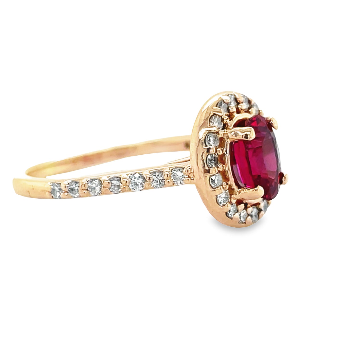 Diamond Bezel Oval Shape Ruby Ring Profile View
