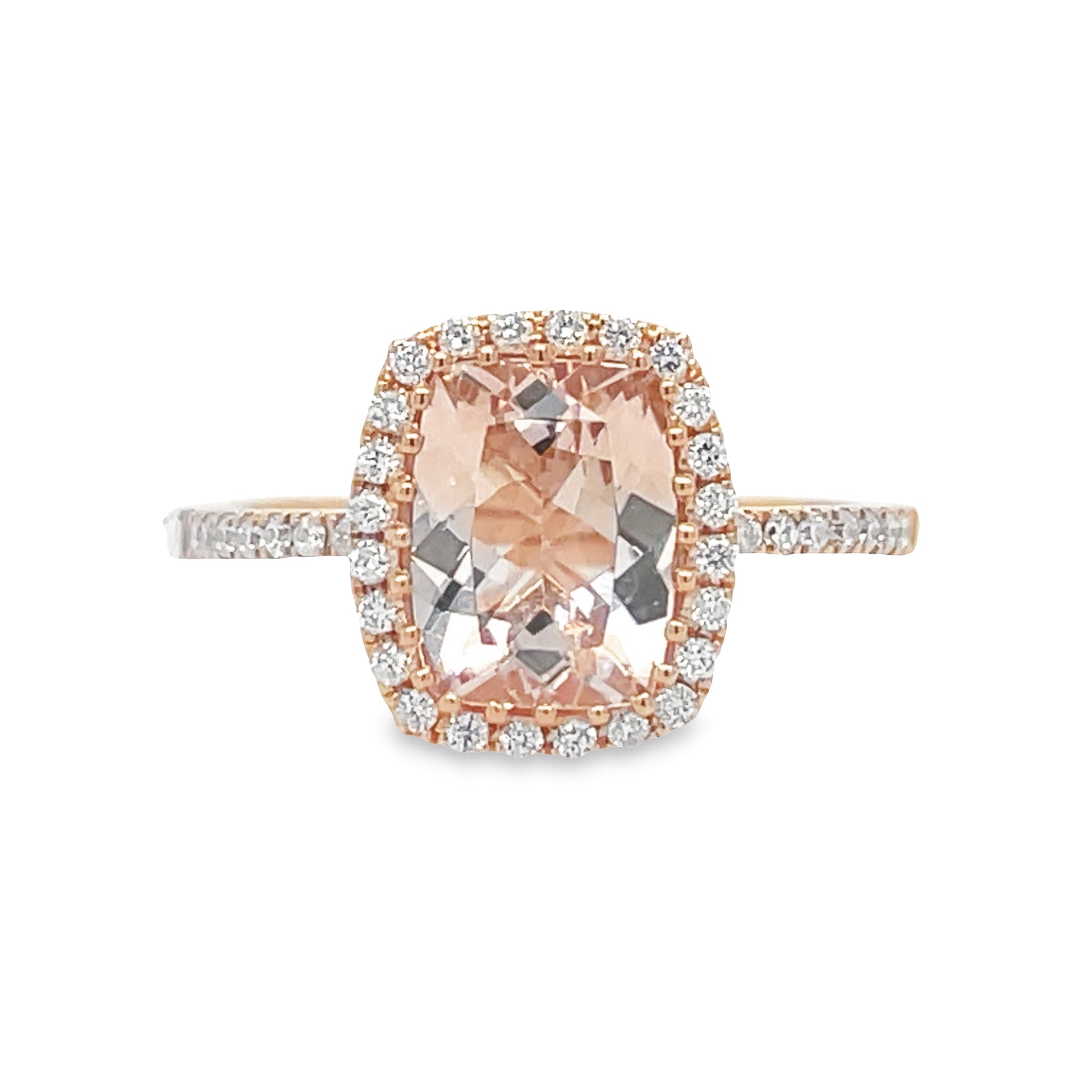 Morganite Diamond Halo Ring Front view 