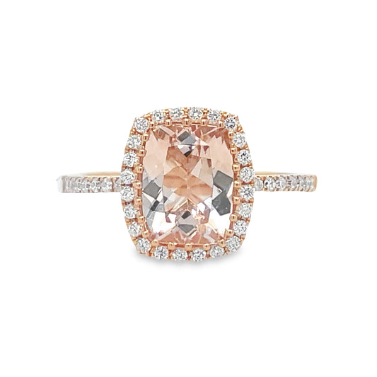 Morganite Diamond Halo Ring Front view 