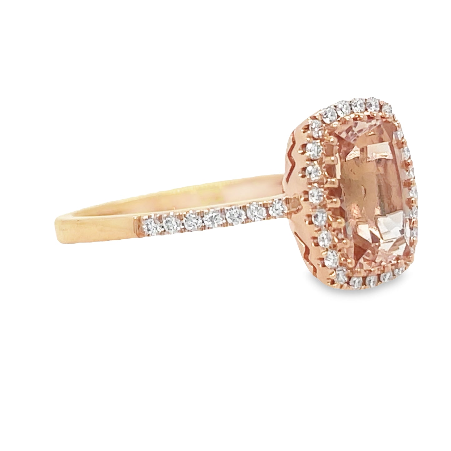 Morganite Diamond Halo Ring Side view 