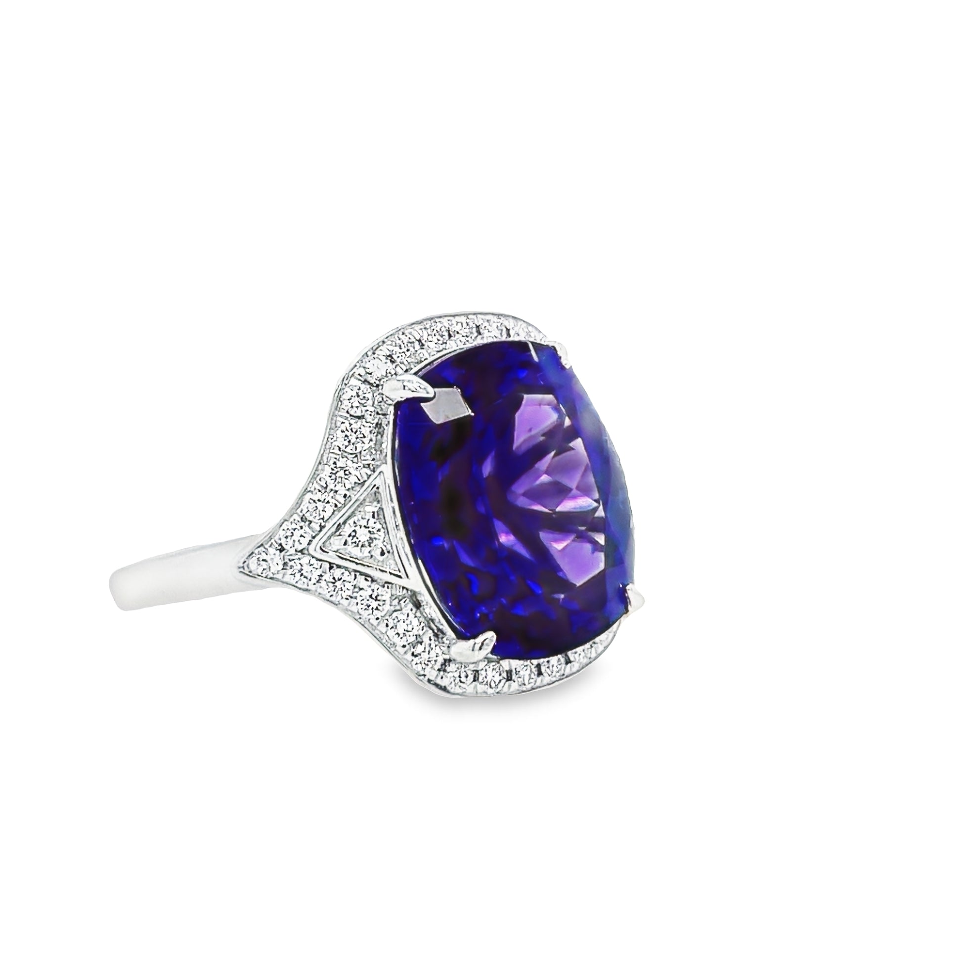 Stunning Modified Radiant Cut Tanzanite & Diamond Cocktail Ring Side view 